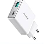 شاحن حائط Joyroom JR-TCF14 فائق النحافة 20 واط بمنفذي USB-C و USB-A (أبيض)