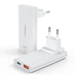 شاحن جداري Choetech PD65W GaN فائق النحافة بمنفذي USB-C و USB-A أبيض