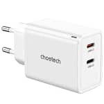 شاحن حائط Choetech GaN ثنائي Type-C بقوة 65 واط (أبيض)