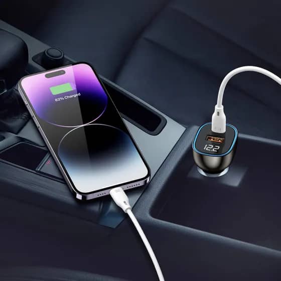 ⁦شاحن سيارة RECCI RCC-N21 الشفاف بقوة 95W مع شاشة رقمية - أسود⁩ - الصورة ⁦3⁩