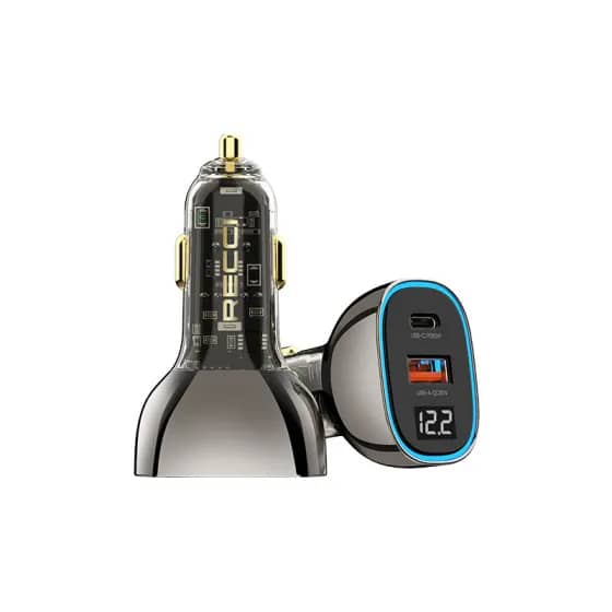 شاحن سيارة RECCI RCC-N21 الشفاف بقوة 95W مع شاشة رقمية - أسود