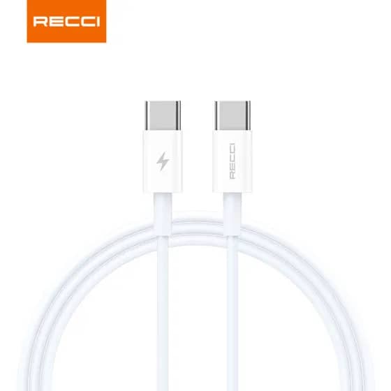 كيبل Recci RS06CC شحن سريع 65 واط USB-C إلى USB-C بطول 1 متر - أبيض