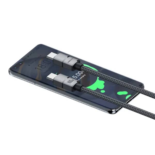 Recci RS12CC Warrior 100W PD Type-C to Type-C Super Fast Charging Cable 2m - Grey - Image 3