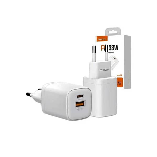 شاحن Recci RC60E بقوة 33 وات ومنفذ مزدوج للشحن السريع