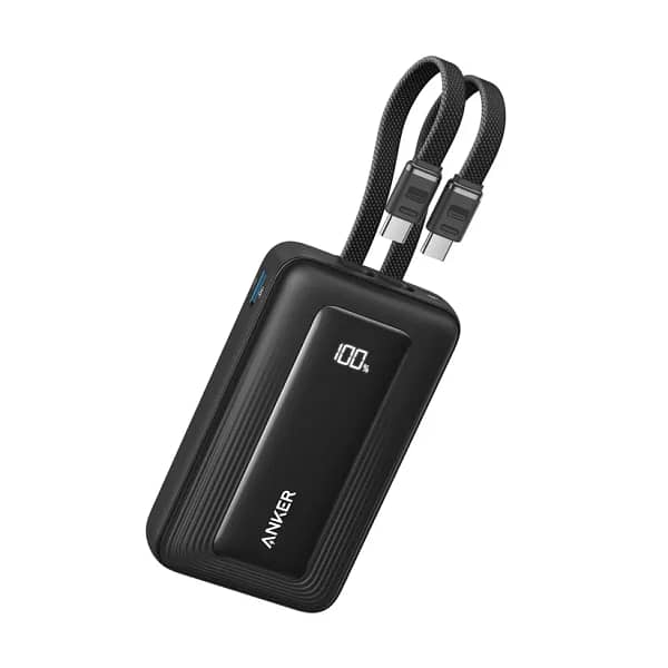 شاحن Anker Zolo Power Bank 10000mAh 35W مع كابلات USB-C مزدوجة مدمجة - أسود