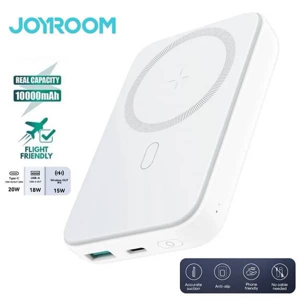 باور بانك لاسلكي مغناطيسي صغير Joyroom JR-W020 بقوة 20 واط وسعة 10000 مللي أمبير - أبيض