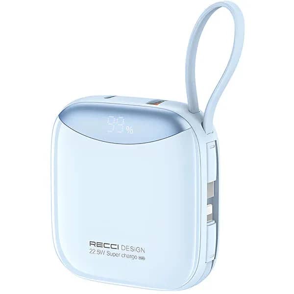 بنك طاقة Recci RPB-P46 عالي الطاقة وشحن سريع 10000mAh مع كابلين مدمجين-أزرق