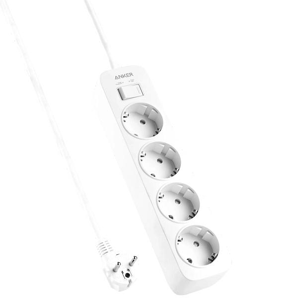 Anker Power Strip (4 في 1) مع حماية من زيادة التيار، أبيض | A9143L21