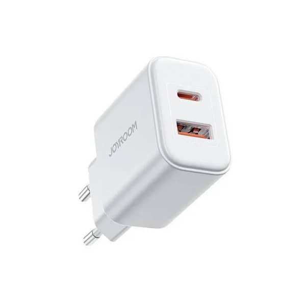 شاحن حائط Joyroom JR-TCF05 سريع مزدوج المنفذ 20 واط USB-C / USB-A - أبيض