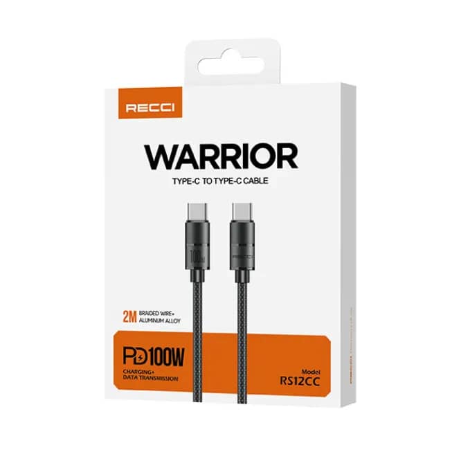 Recci RS12CC Warrior 100W PD Type-C to Type-C Super Fast Charging Cable 2m - Grey - Image 4