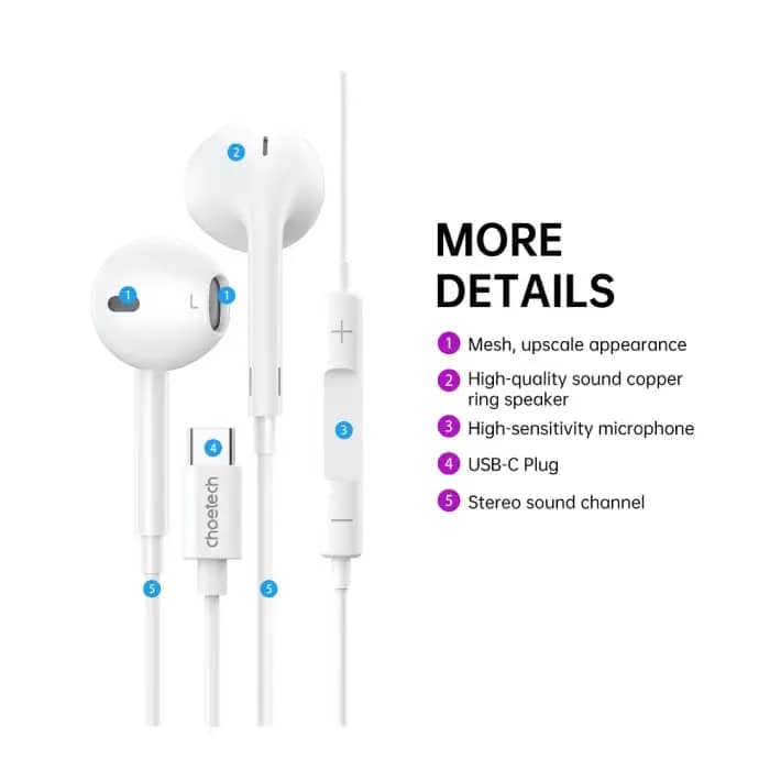 ⁦سماعات أذن رقمية سلكية بمنفذ Type-C (USB-C) - صوت عالي الجودة ومكالمات واضحة⁩ - الصورة ⁦3⁩