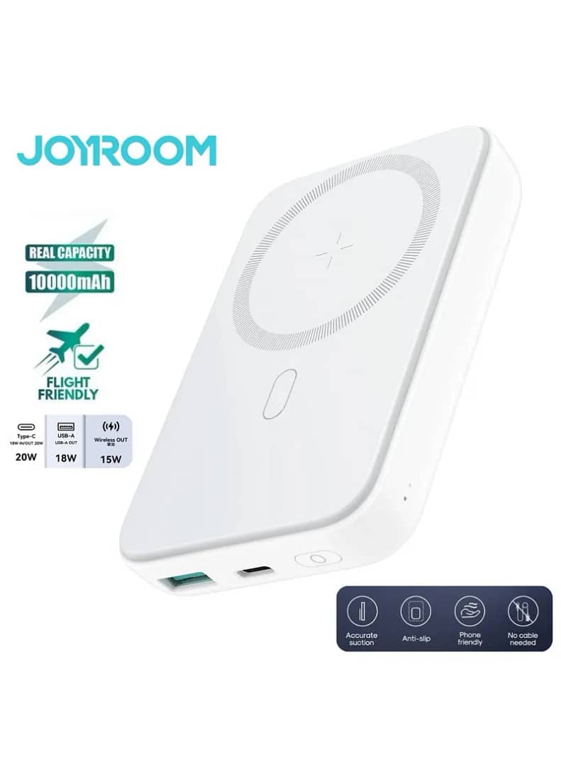 باور بانك لاسلكي مغناطيسي صغير Joyroom JR-W020 بقوة 20 واط وسعة 10000 مللي أمبير - أبيض